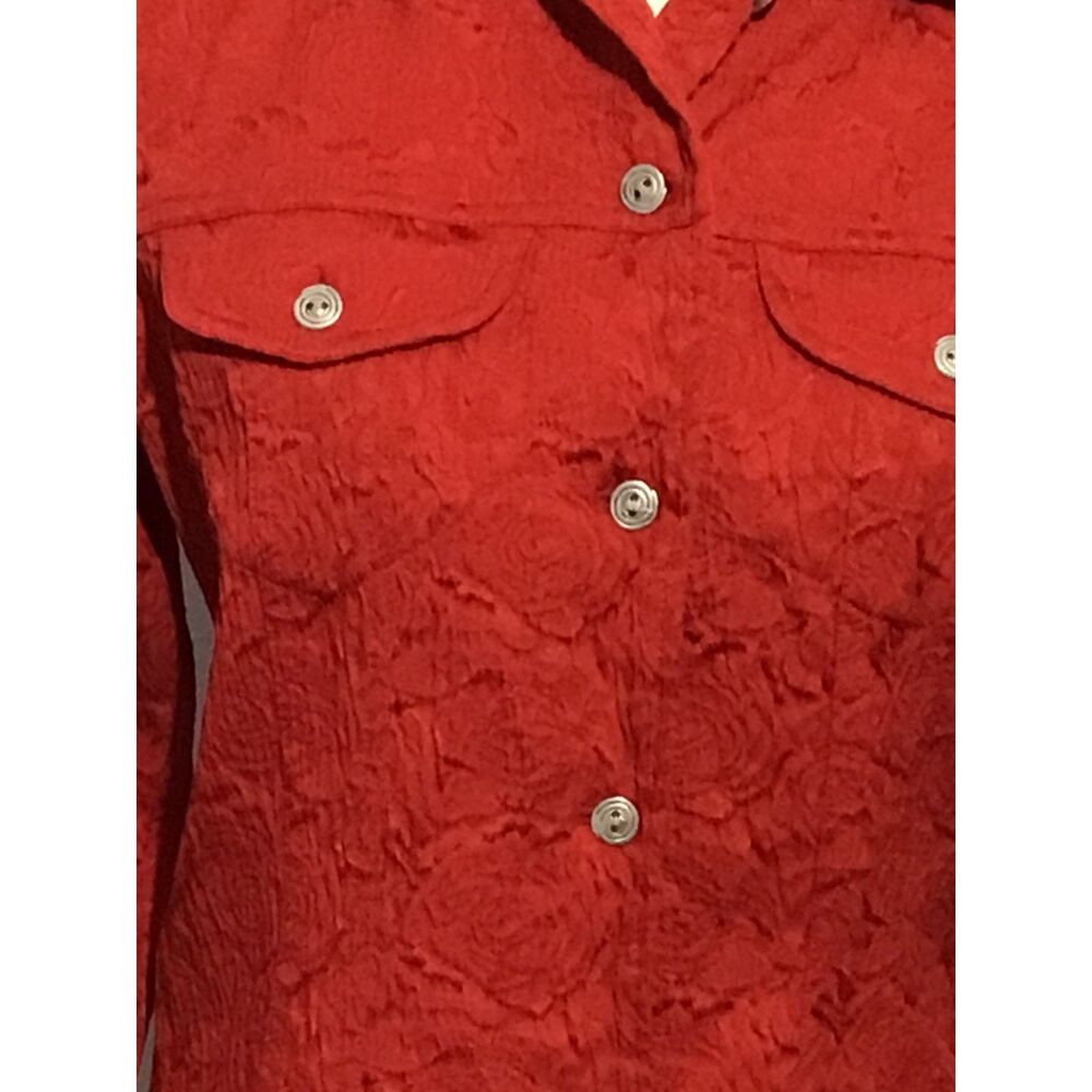 Chico's Red Embossed Jacket Silver Buttons Xs - image 4